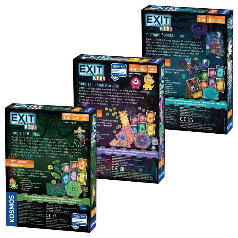 Thames & Kosmos EXIT 兒童遊戲三件組合 - EXIT: Kids - 謎語叢林 | EXIT: Kids - 怪獸鎮謎語 | EXIT: Kids - 午夜鬼怪派對