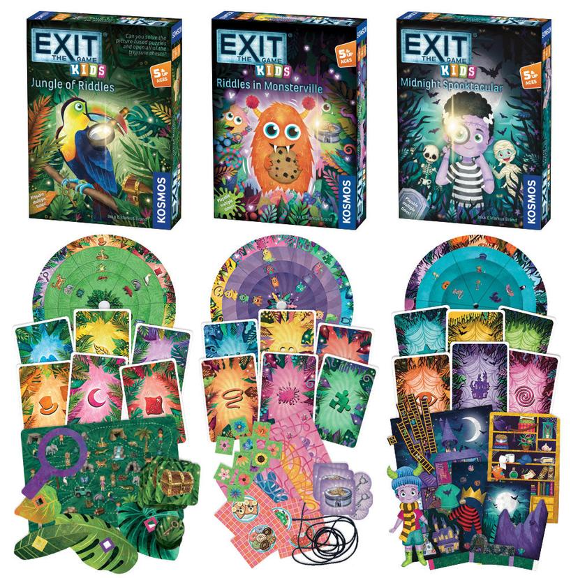 Thames & Kosmos EXIT 兒童遊戲三件組合 - EXIT: Kids - 謎語叢林 | EXIT: Kids - 怪獸鎮謎語 | EXIT: Kids - 午夜鬼怪派對